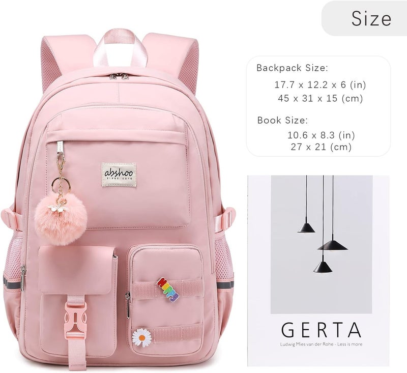 abshoo Store Big Student Laptop Backpack For College Women Middle High School Teen Girls Bookbag Travel Daypack (Pink) - Image 5